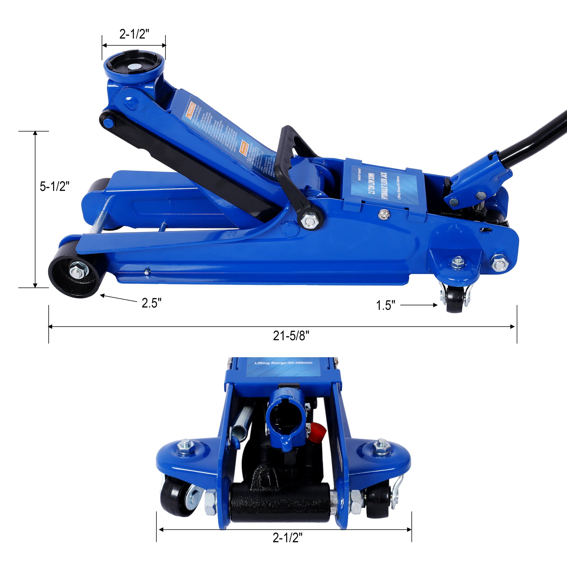 2.5 Ton Low Profile, Heavy Duty Steel Racing Floor Jack With Single Piston Lift Pump, Lifting Range 3.5" 14.50" Blue Steel