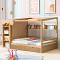 Full Size House Bed With Two Drawers And Wardrobe,Natural Full Natural Solid Wood