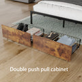 Queen Size Bed Frame With 2 Storage Drawers And Led Lights Headboard, Upholstered King Bed Frame With Charging Station, No Box Spring Needed, Easy Assembly Box Spring Not Required Queen Dark Brown Metal Bedroom Modern Bed Frame Velvet Mdf Metal