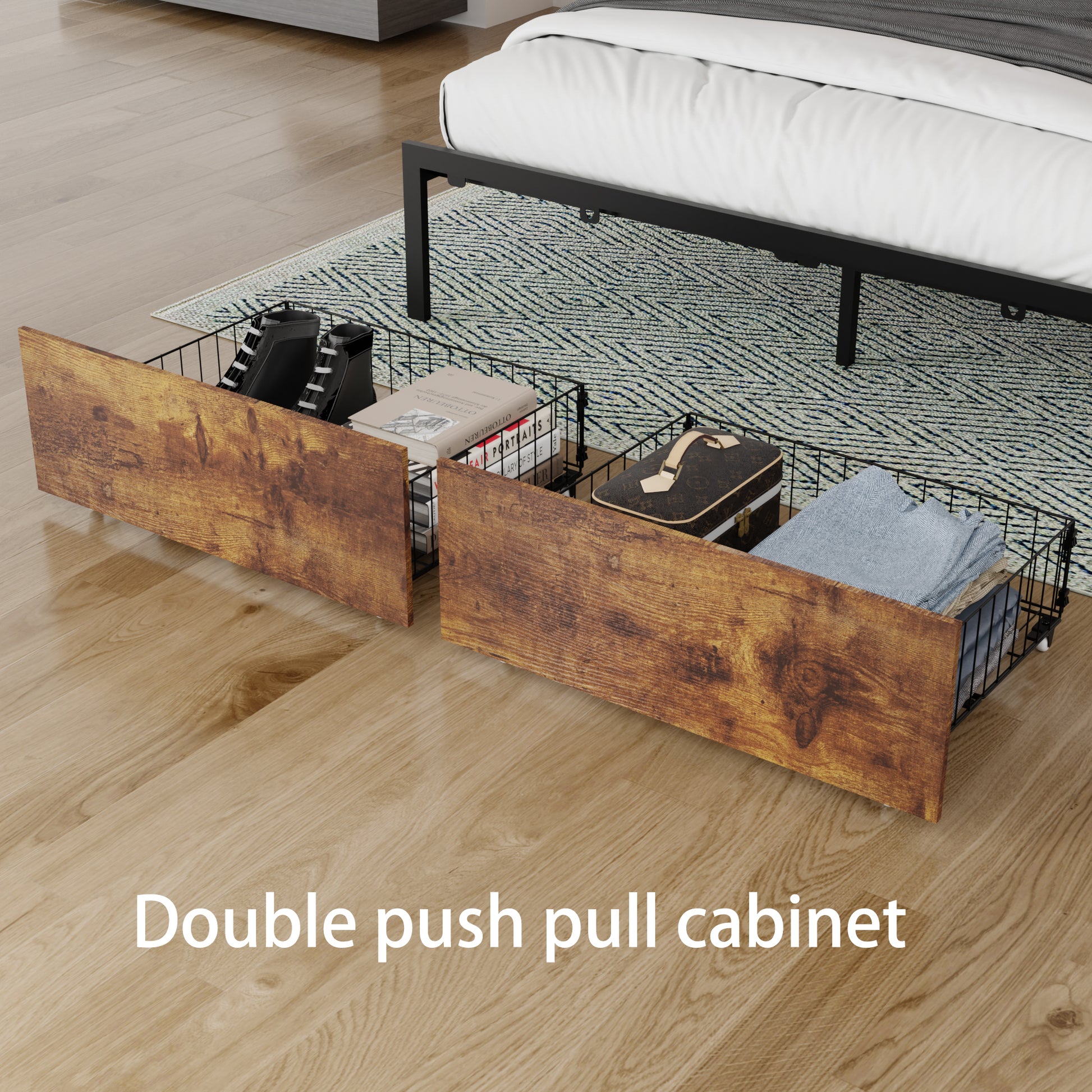 Queen Size Bed Frame With 2 Storage Drawers And Led Lights Headboard, Upholstered King Bed Frame With Charging Station, No Box Spring Needed, Easy Assembly Box Spring Not Required Queen Dark Brown Metal Bedroom Modern Bed Frame Velvet Mdf Metal