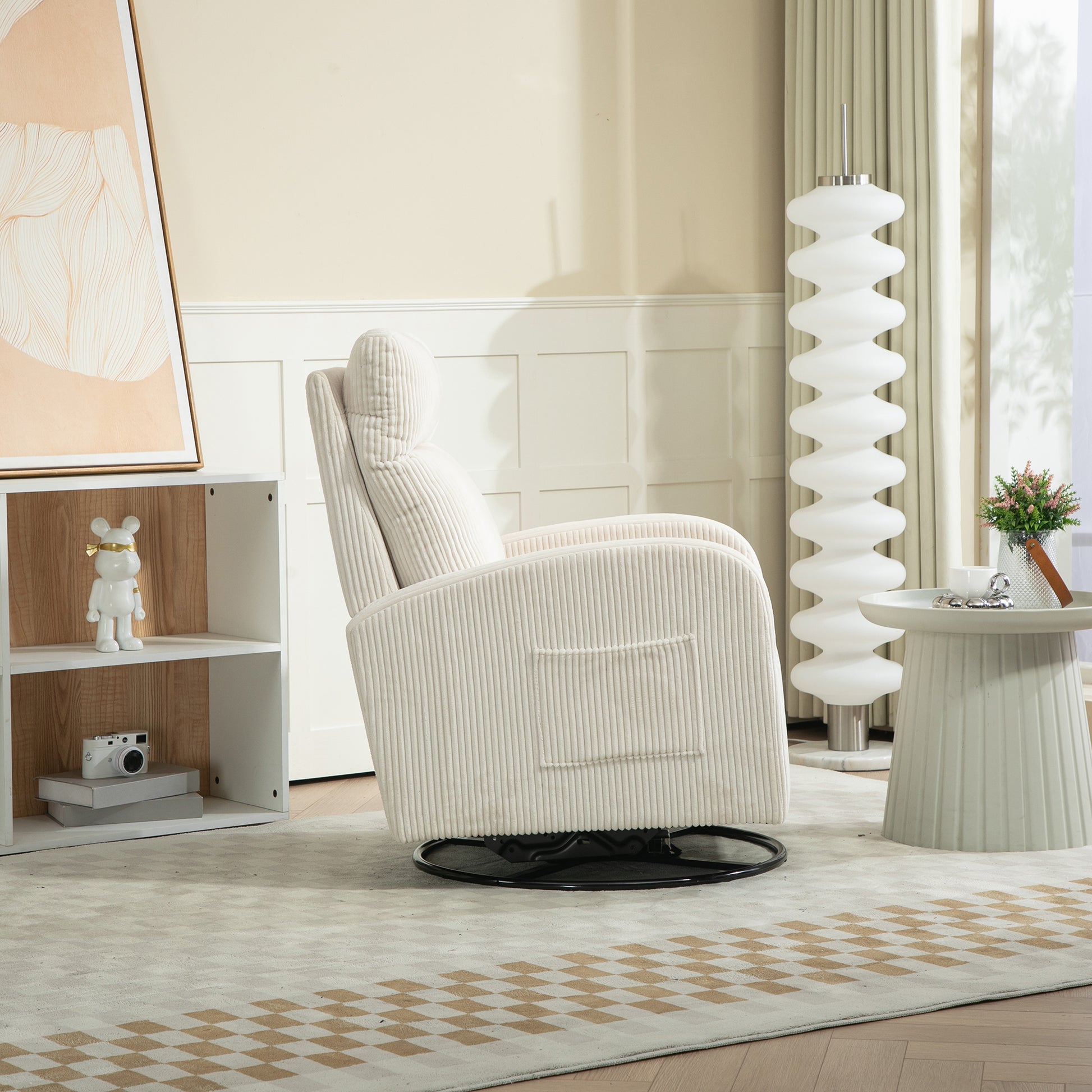 Jiada Upholstered Swivel Glider.Flannel Fabric.Rocking Chair For Nursery In Beige.Modern Style One Left Bag Beige Primary Living Space Foam Fabric Metal