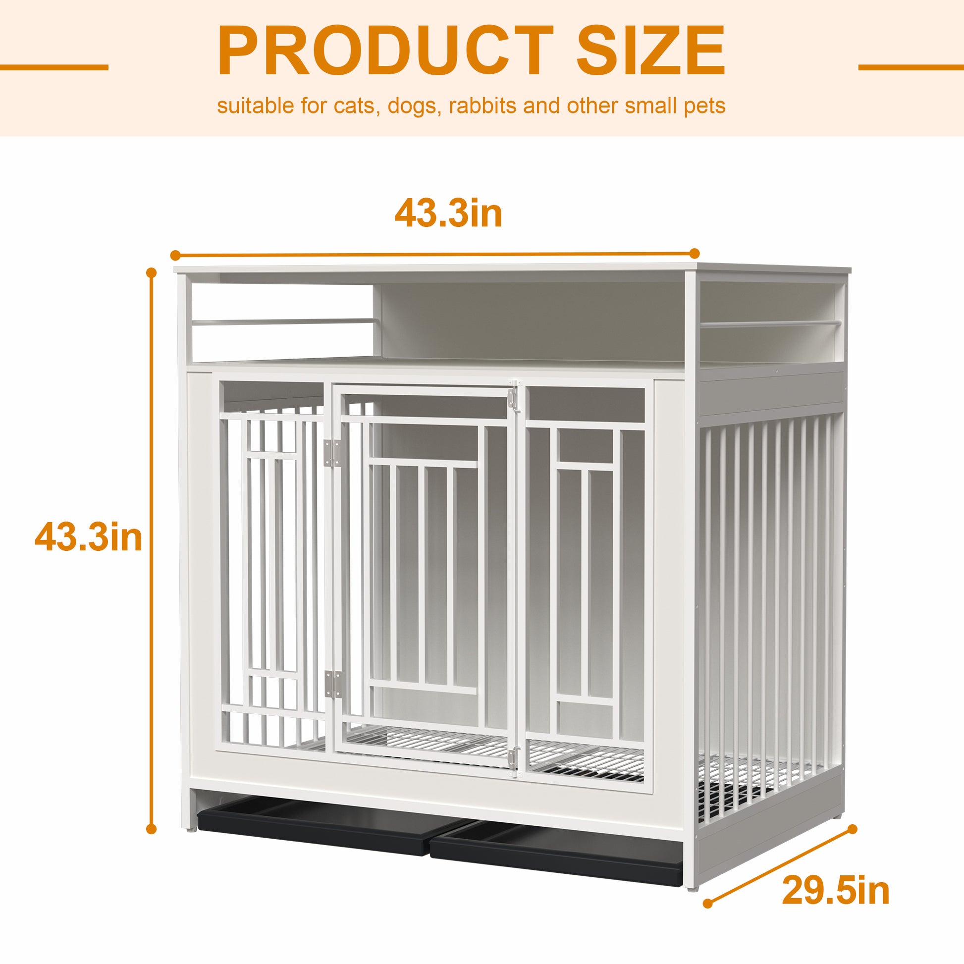 43.3 Inch Dog Crate Furniture For Large Dogs,Wooden Dog Crate With Divider,Double Door Dog Kennel With Three Drawers Storages,Heavy Duty Dogs Decorative Pet House For Large Medium Dogs ,White White