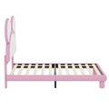 Twin Size Upholstered Platform Bed With Cartoon Ears Shaped Headboard And Led, White&Pink Box Spring Not Required Twin White Pink Bedroom Bed Frame Faux Leather Upholstered