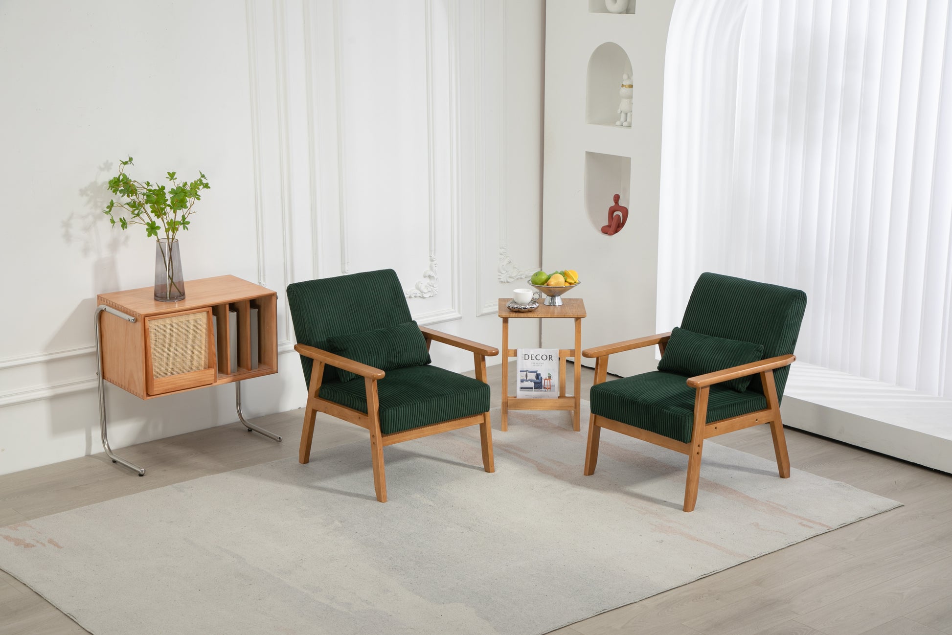 Leisure Chair With Solid Wood Armrest And Feet, Leisure Chair, Wood Frame, Velvet, Solid Rubber Wood Legs, Mid Century Modern Accent Chair, For Living Room Bedroom Studio Chair,Two Packs Emerald Corduroy