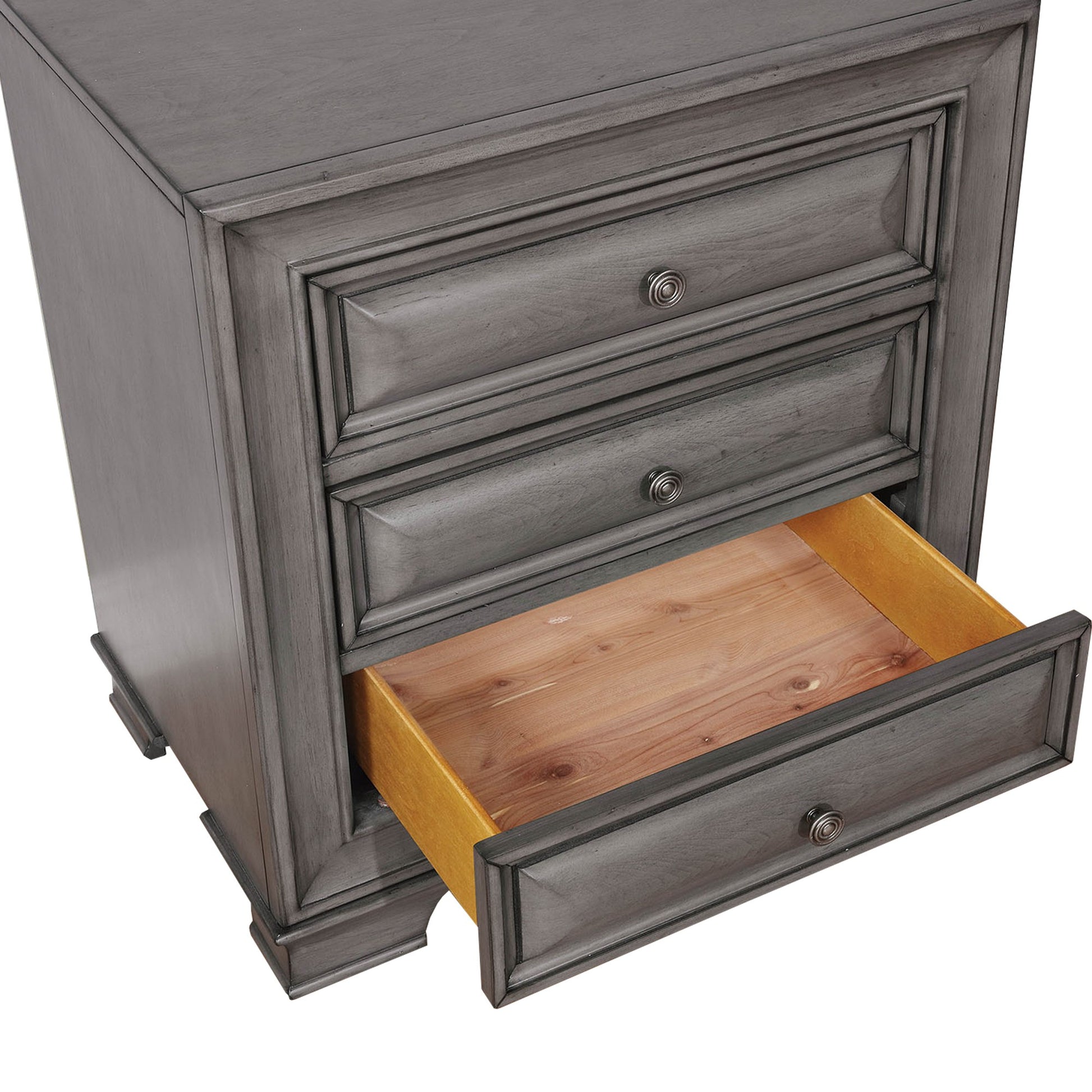 Transitional Wood Night Stand With Night Light, Gray Gray Wood Metal