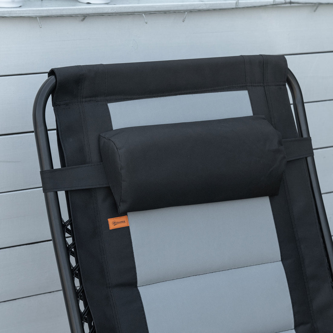 Outsunny Foldable Outdoor Lounge Chair With Footrest, Oversized Padded Zero Gravity Lounge Chair With Headrest, Side Tray, Cup Holders, Armrests For Camping, Lawn, Garden, Black Black Steel