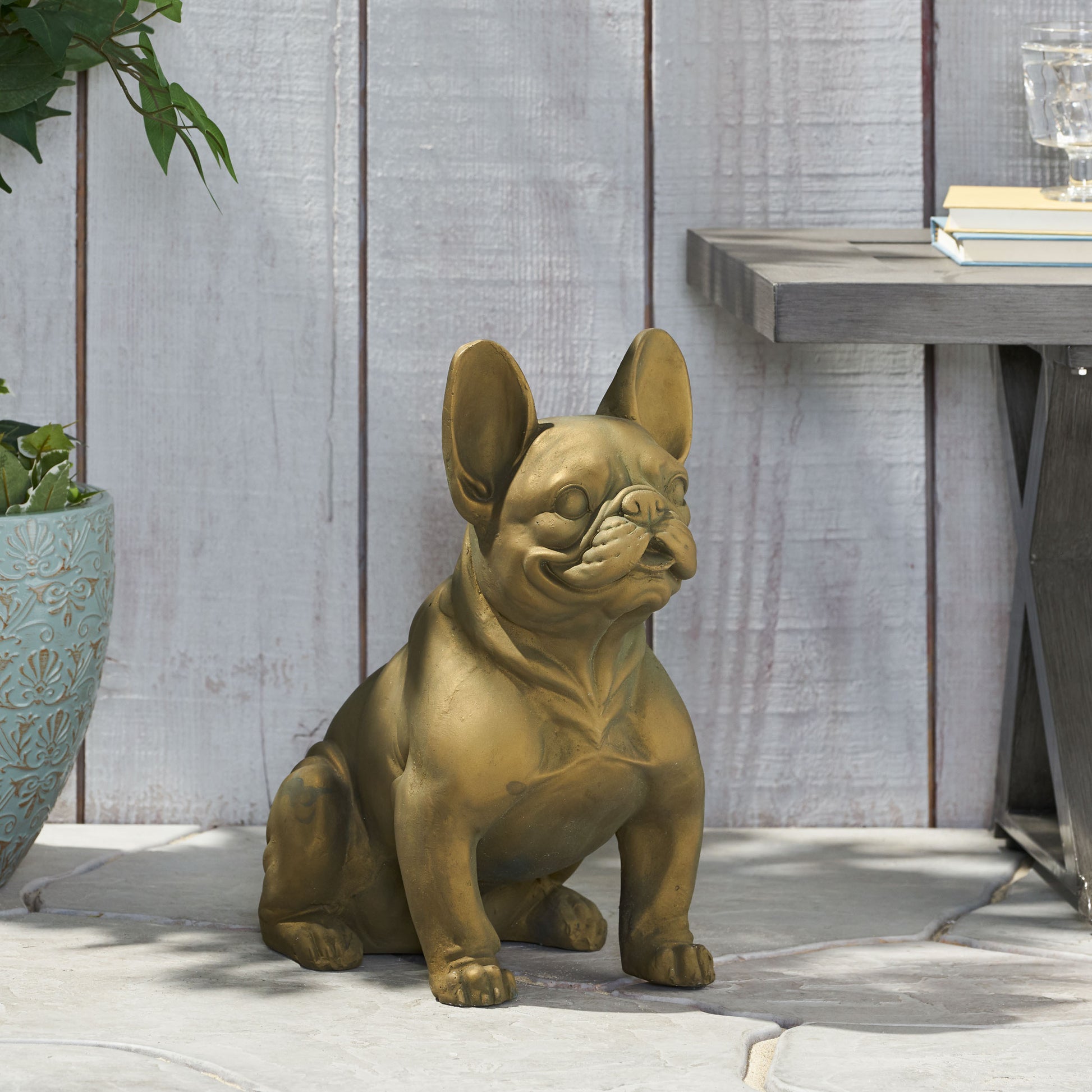 Dog Garden Sculpture Gold Glass