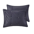 3 Piece Elastic Embroidered Cotton Duvet Cover Set Queen Dark Navy Cotton