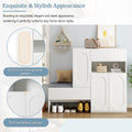 Elegant 2 In 1 Shoe Cabinets With Soft Cushion, Modern Storage Bench With Arched Doors & Rebound Devices, Versatile Shoe Rack Organizer With Adjustable Shelves For Hallway, Living Room, White White
