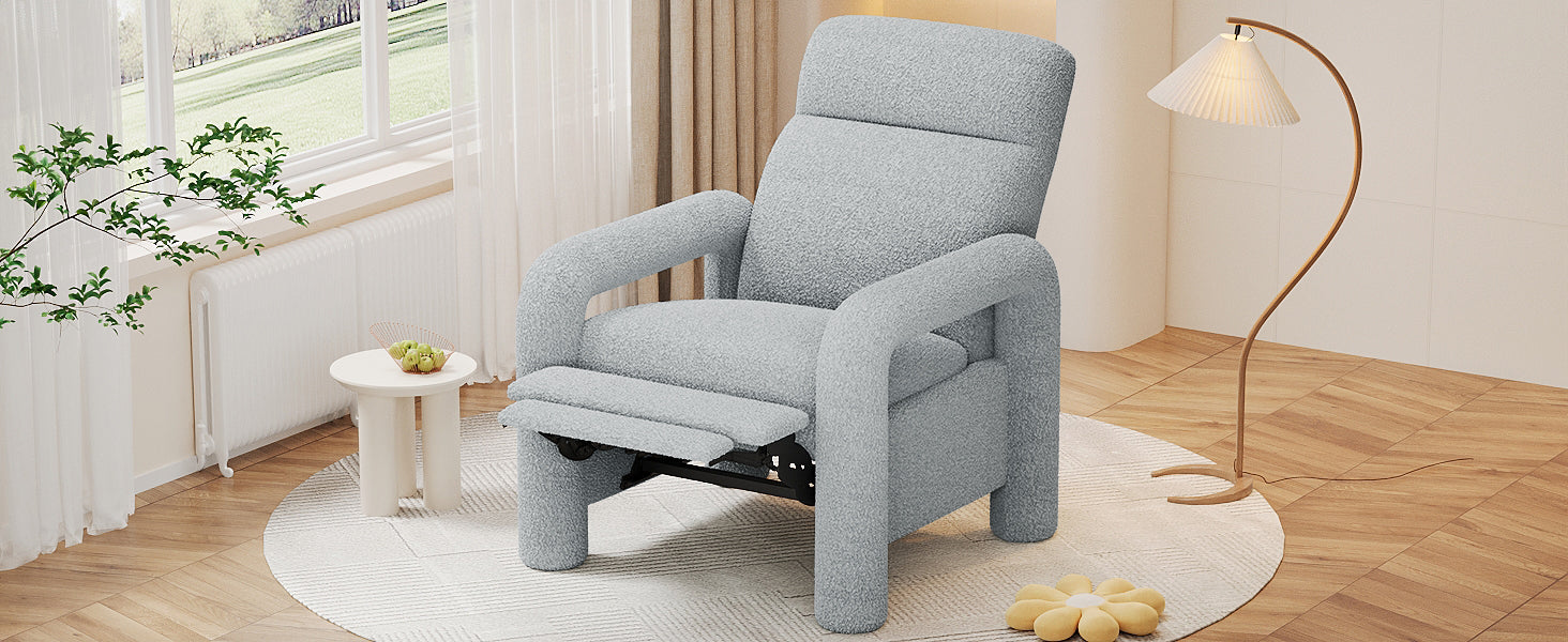 31.25" Push Back Recliner Armchair Upholstered Recliner Chair Single Sofa With Adjustable Backrest For Living Room, Light Grey Light Grey Teddy