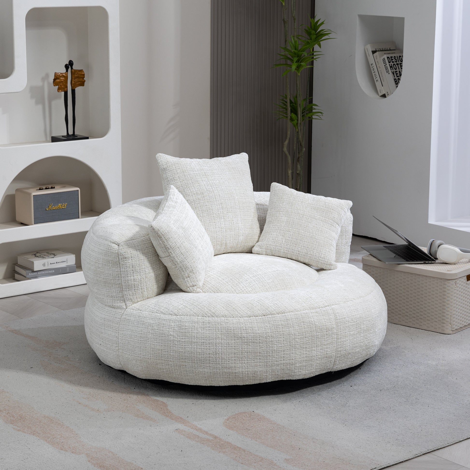 Coolmore Lazy Sofa Durable Comfort Lounger High Back Bean Bag Chair Couch With Three Pillows For Adults And Kids, Indoor & Outdoor, Single Gaming Sofa Chair For Bedroom,Office Beige Chenille Beige Foam Chenille 1 Seat