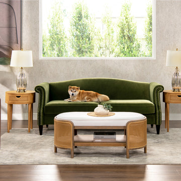 Elaine 77" Camel Back Small Space Sofa, Olive Green Performance Velvet Olive Green Foam Velvet 3 Seat