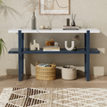 Retro Elegant Console Table With Marble Effect Top And Versatile Storage Solutions For Entryway And Living Room Navy Navy Solid Wood Mdf