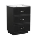 24 Inch Bathroom Vanity With Ceramic Sink Set, Modern Freestanding Bathroom Storage Cabinet With 2 Drawers, Floor Standing Bath Vanity Combo, Black Black Mdf