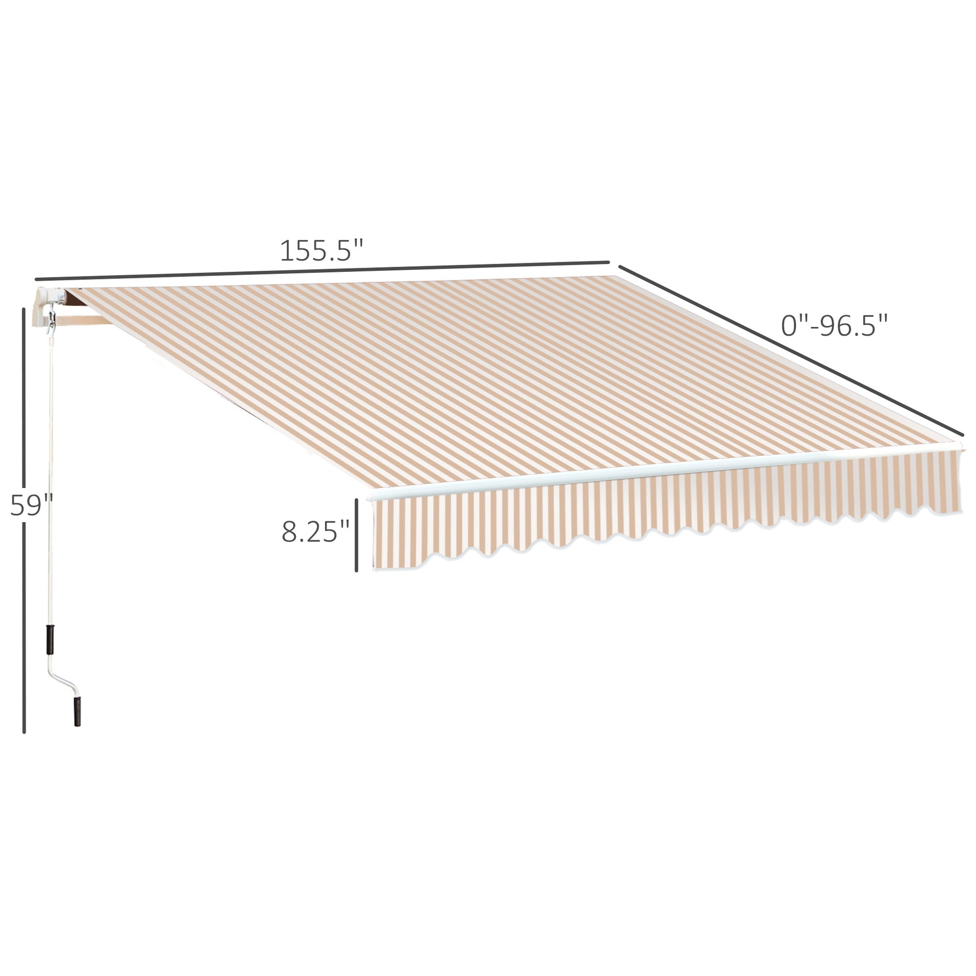 Outsunny 13' X 8' Retractable Awning, Patio Awnings, Sunshade Shelter W Manual Crank Handle, Uv & Water Resistant Fabric And Aluminum Frame For Deck, Balcony, Yard, Beige Stripes Multicolor Aluminum