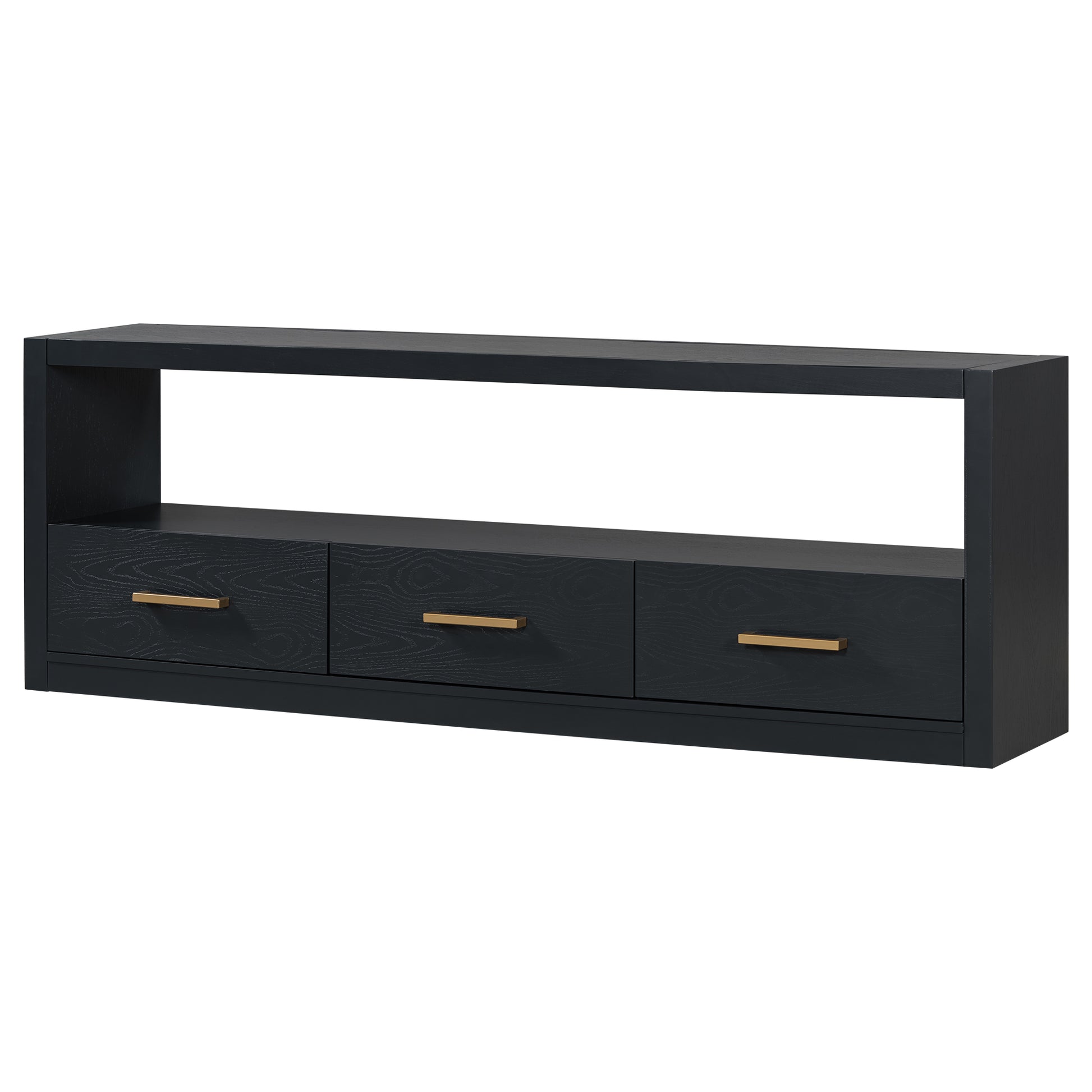 Mirod Stylish Tv Stand With Large Storage,Classic Design With Three Drawers And Spacious Surface,Minimalist Metal Handles,Versatile As Tv Console Or Side Cabinet Black 70 79 Inches Mdf