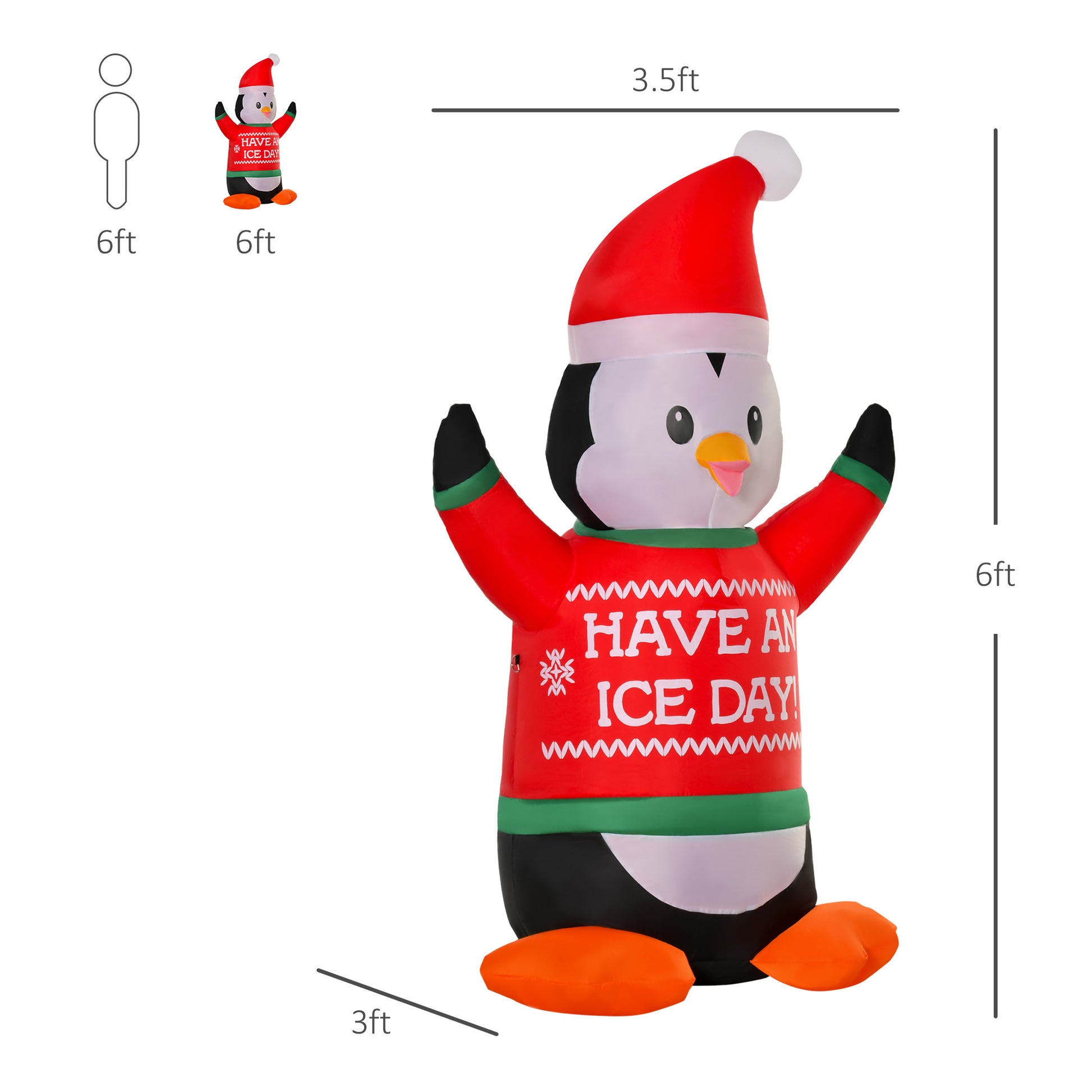 Homcom 6Ft Christmas Inflatables Outdoor Decorations Penguin Wearing Christmas Sweater, Blow Up Yard Christmas Decor With Led Lights Display Red Polyester
