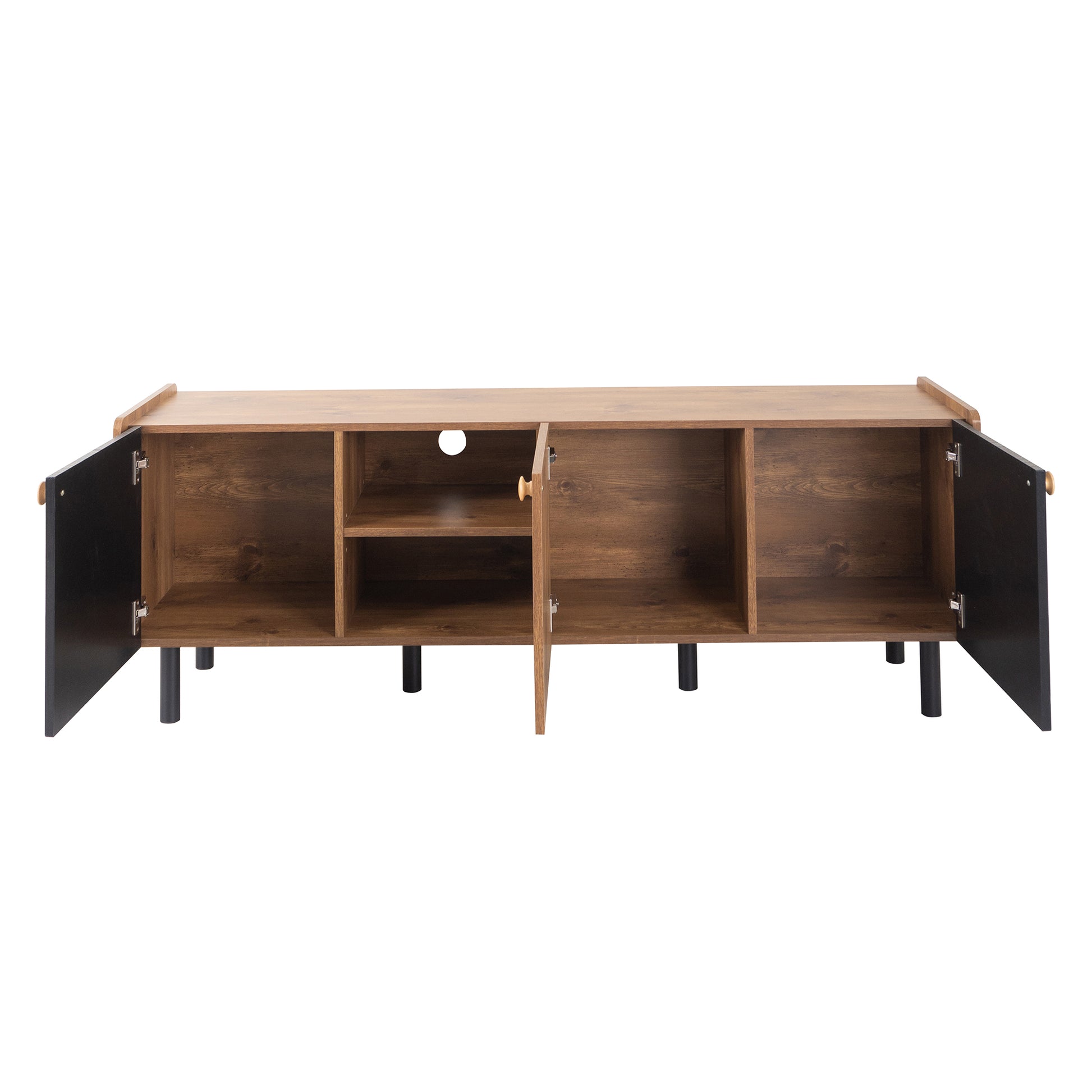 Mid Century Tv Stand With 3 Cabinets, Media Console Table For Tvs Up To 70'', Entertainment Center With Storage For Living Room, Bedroom, Home Theatre Black Brown Primary Living Space 60 69 Inches
