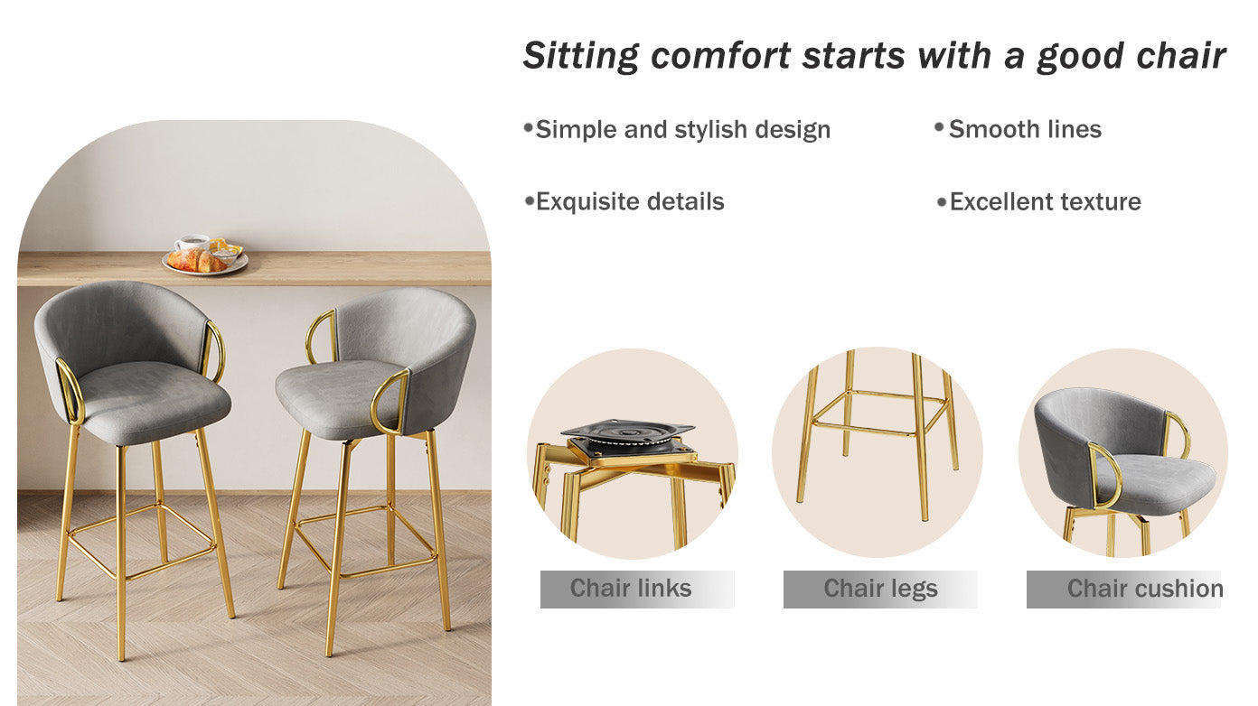 30 Inch Dining Chairs Set Of 2 Modern Style 360 Swivel Bar Chairs With Simple Design, Comfortable High Stools, And Flexible Dining Chairs Suitable For Bars, Restaurants,Velvet Bar Chair Beige Grey