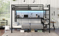 Full Xl Over Twin Bunk Bed With Desk And Shelves, Multiple Placement, With Led And Usb, Black Black Metal