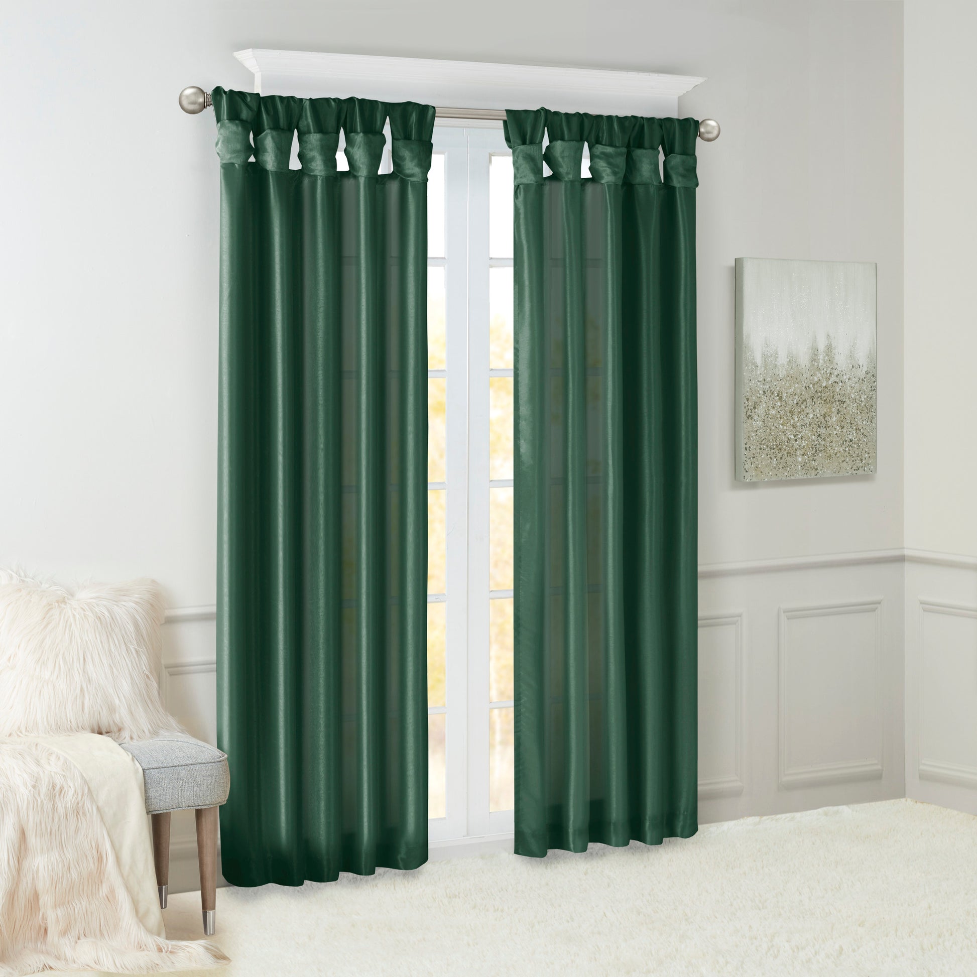 Twist Tab Lined Window Curtain Panel Green 50X84" Green Polyester