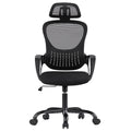 Mesh Rolling Work Chairs With Wheels And Adjustable Headrests, Comfortable Lumbar Support, Comfy Armrest For Home, Bedroom, Study,Black Black Abs