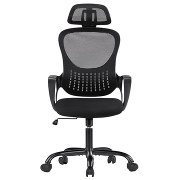 Mesh Rolling Work Chairs With Wheels And Adjustable Headrests, Comfortable Lumbar Support, Comfy Armrest For Home, Bedroom, Study,Black Black Abs