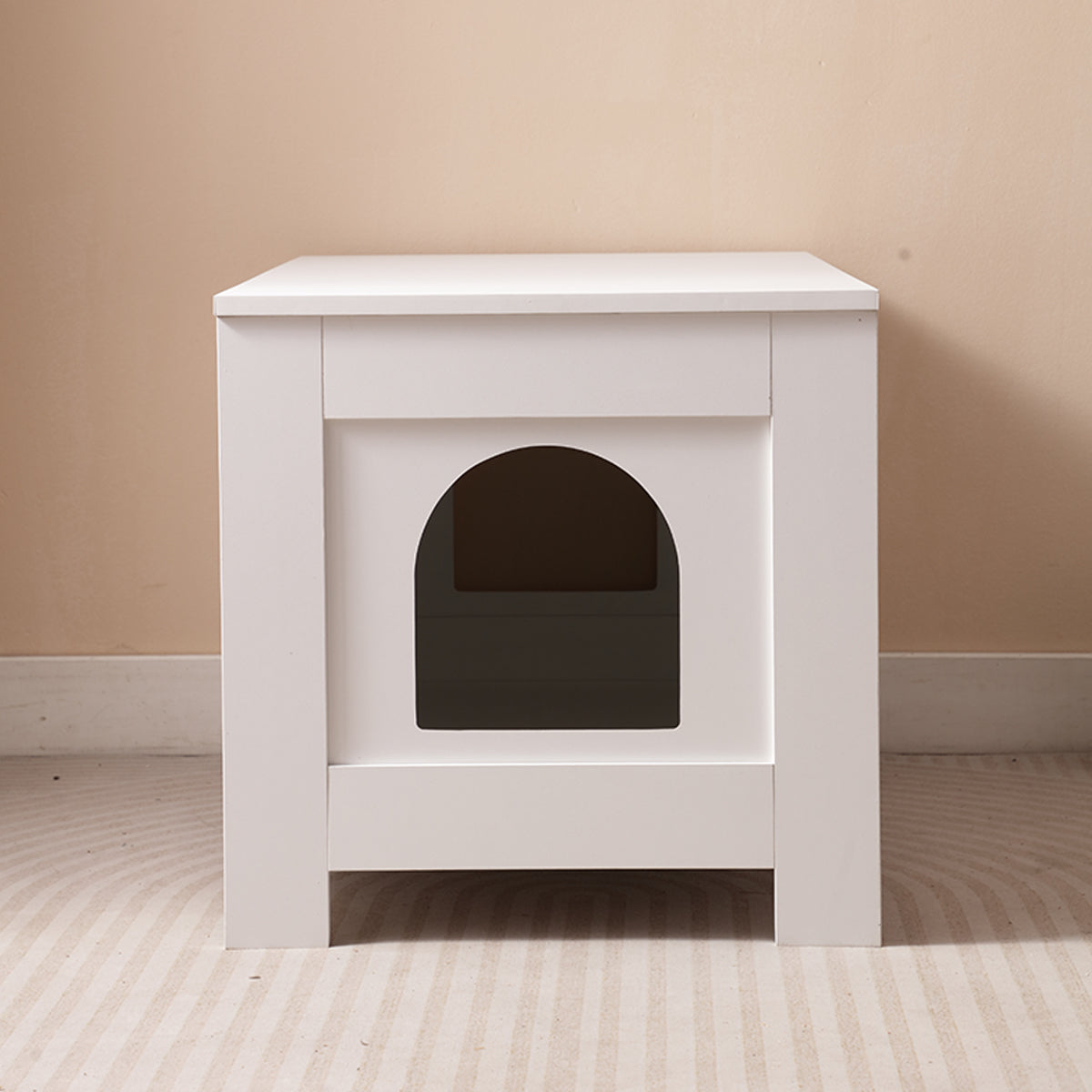 Cat Litter Box Enclosure, Litter Box Furniture Hidden With Barn Door, Wooden Cat Washroom Furniture, Cat House, End Table, Fit Most Of Litter Box, White White Engineered Wood
