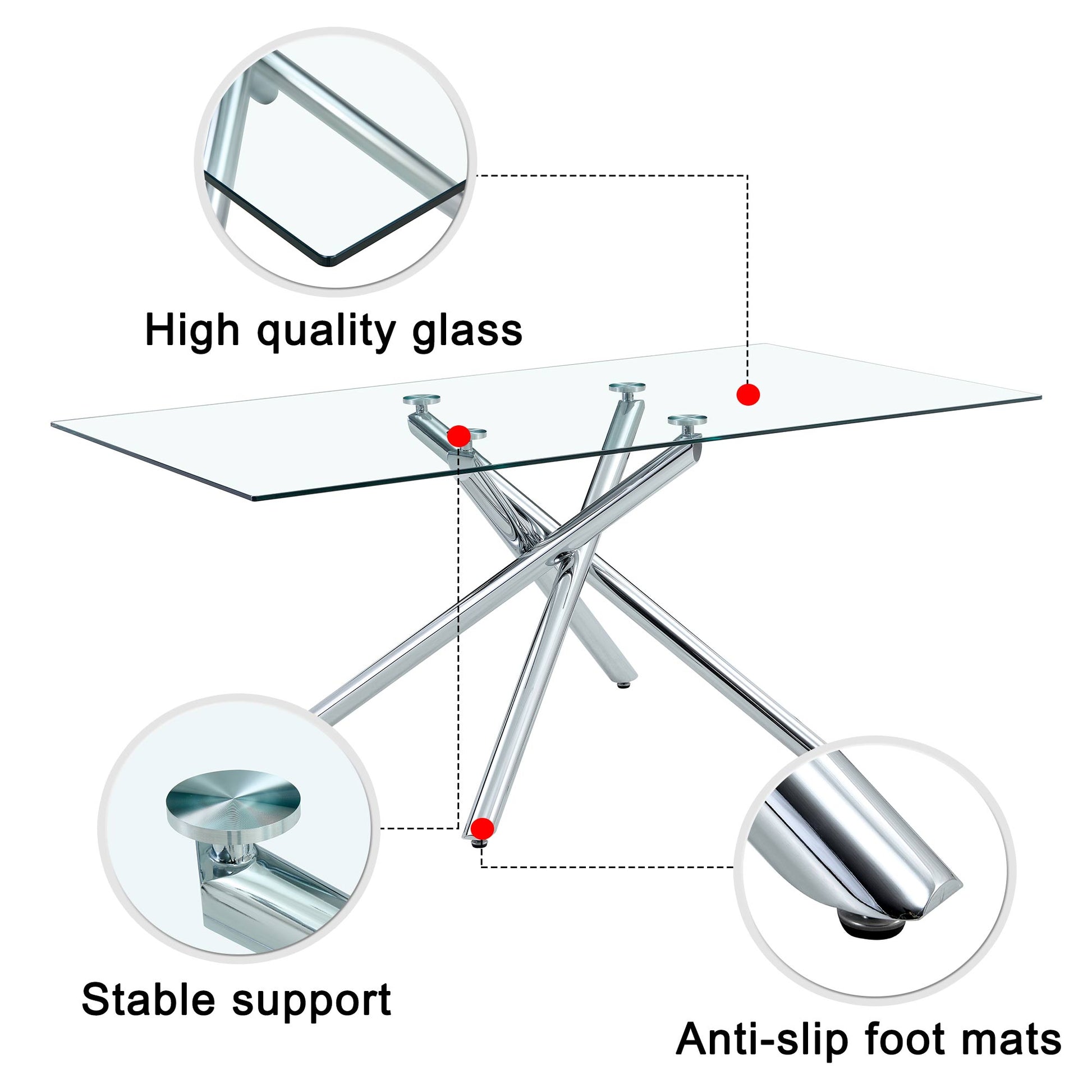 Table And Chair Set.Modern Luxurious Transparent Tempered Glass Dining Table Set.Paried With 8 Light Gray Chairs With Pu Cushion And Silver C Tube Metal Legs. Light Gray,Transparent Seats 8 Glass