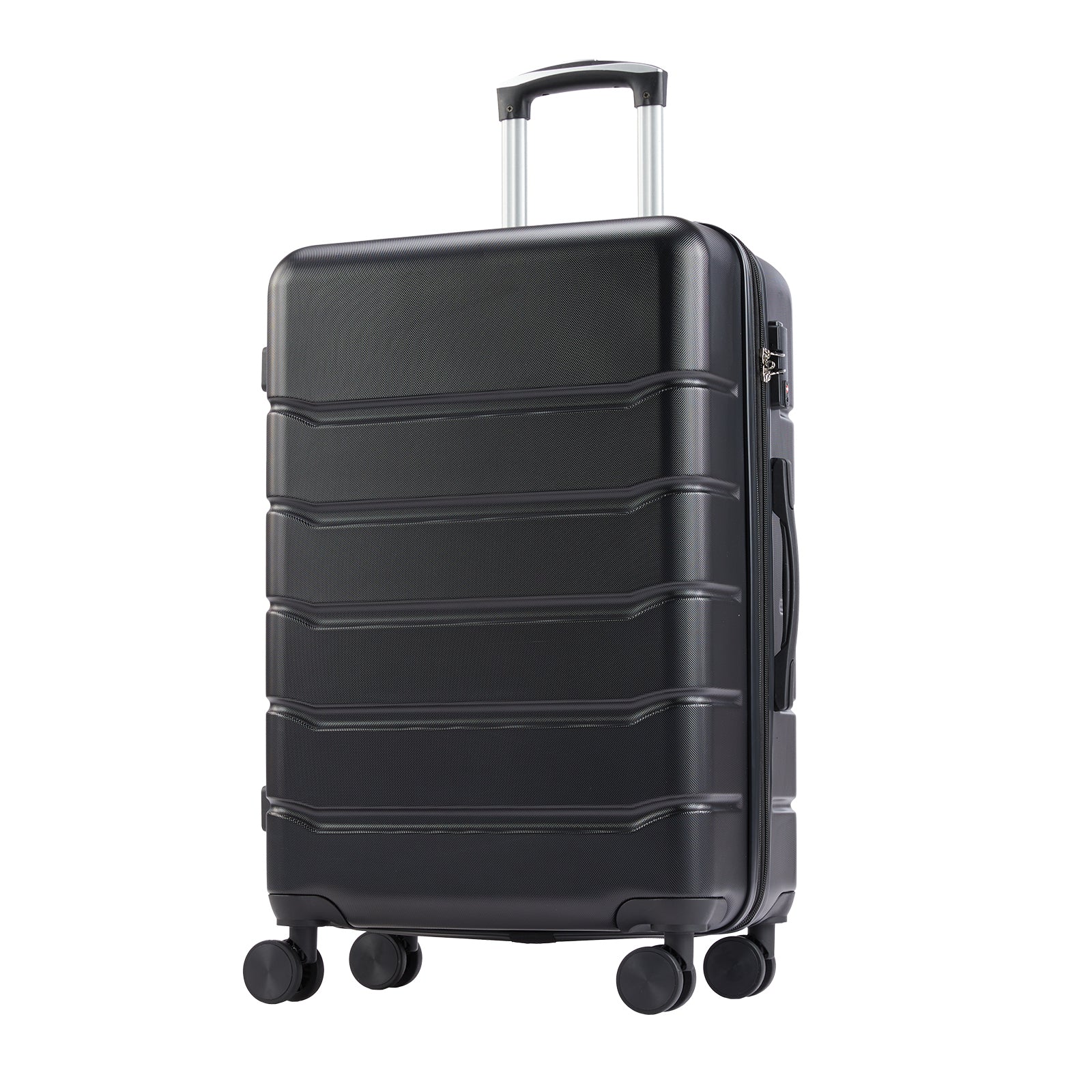 Hard Sided Expand Suitcase With Rotating Wheels, Tsa Lock, Retractable Handle, Black, 24" Black Iron Plastic