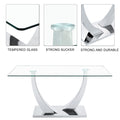 Table And Chair Set, Modern Dining Table, Tempered Glass Tabletop And Silver Colored Leg Table, Soft And Comfortable Dining Chair, Perfect For Dinner, Meetings, Home And Office Decor Gray Seats 6 Glass