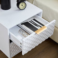 White Nightstand,Luxury Carving Board 2 Drawer Night Stand Bed Side Table With Metal Legs, 20