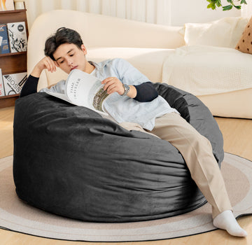 Bean Bag Chair 4Foot Luxurious Velvet Ultra Soft Fur With High Rebound Memory Foam For Adults Plush Lazy Sofa With Fluffy Removable Sponge Gray Primary Living Space Soft Casual,Classic,Modern Foam