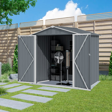 Outdoor Storage Shed 6 X 4 Ft Large Metal Tool Sheds, Heavy Duty Storage House With Sliding Doors With Air Vent For Backyard Patio Lawn To Store Bikes, Tools, Lawnmowers Grey Grey Rectangular No