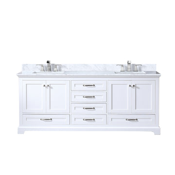 White Double Bath Vanity 80 In. W X 22 In. D, Carrara Marble Top, And Faucet Set White Plywood Wood