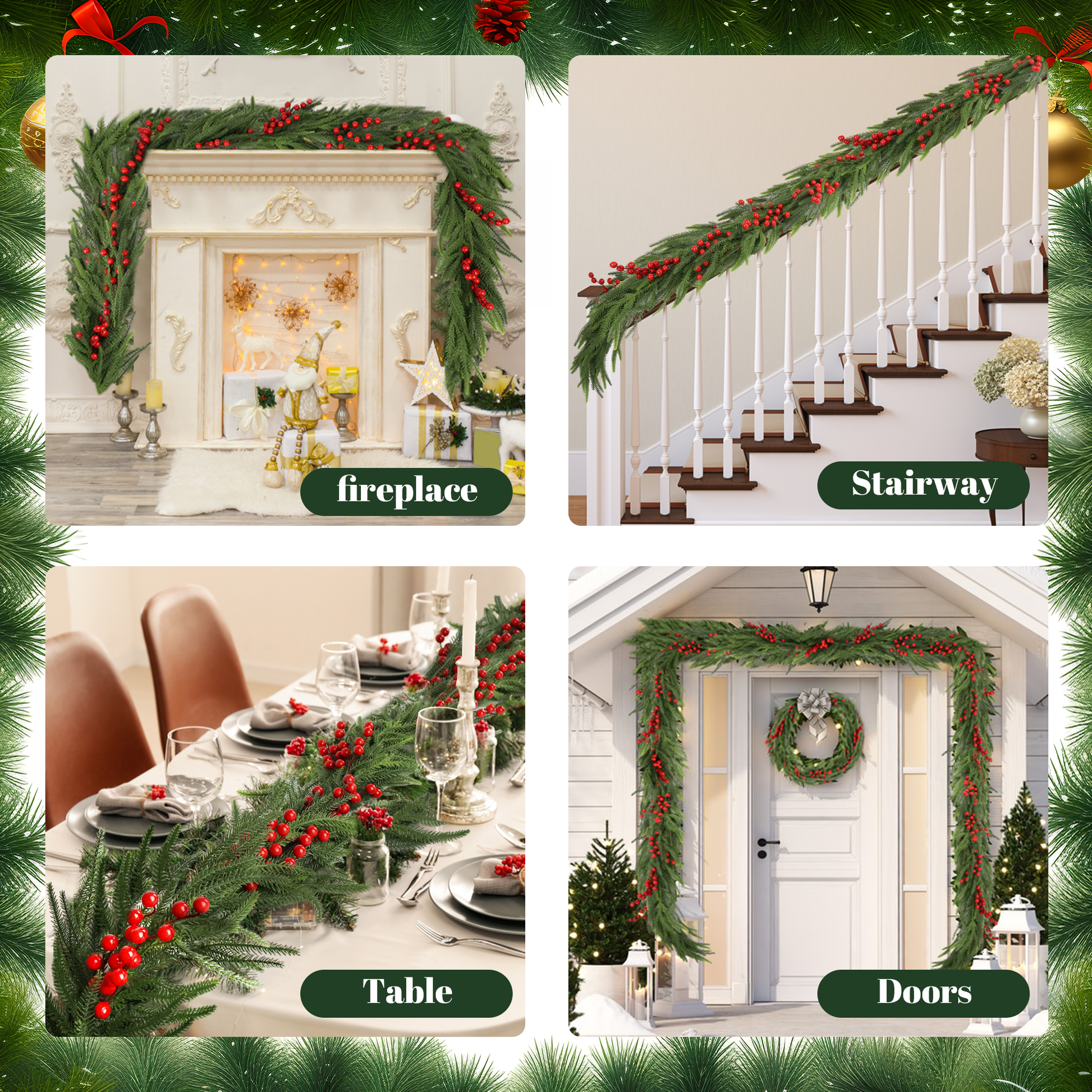 108'' In. Lighted Faux Spruce Garland Frosty Green American Design Pine