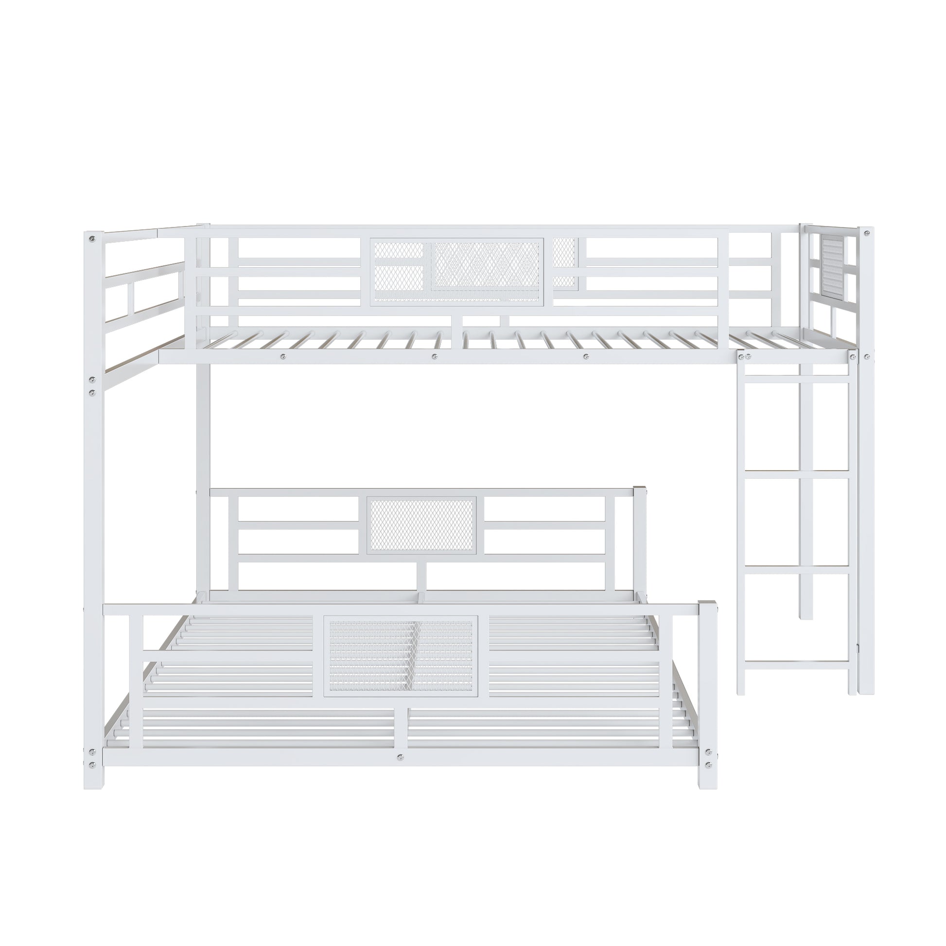 L Shaped Metal Twin Over Full Size Bunk Bed, White Box Spring Not Required White Metal Metal