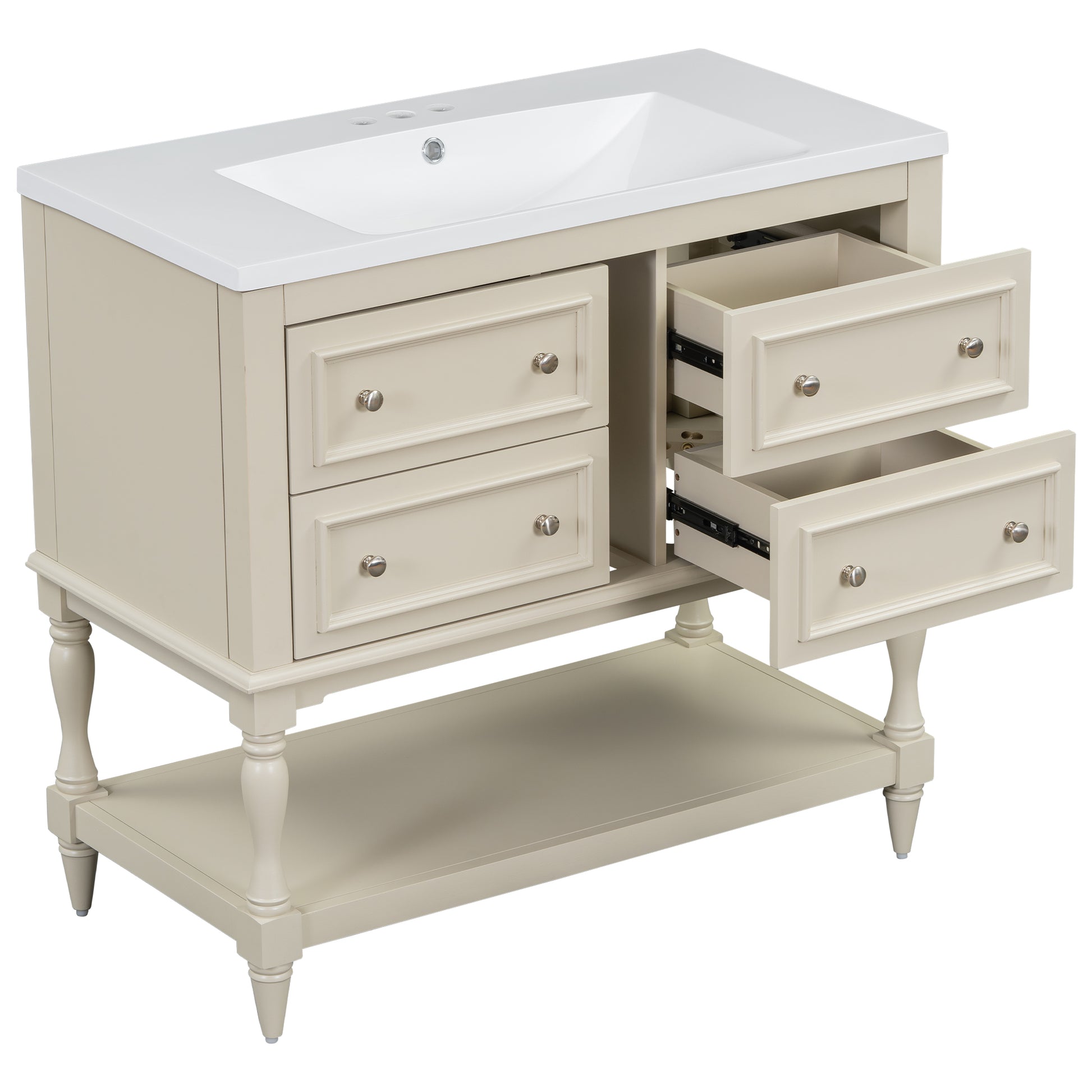 36" Bathroom Vanity Cabinet With Sink Combo Set, Undermount Resin Sink, Free Standing Vanity Set With 4 Drawers, Solid Wood Frame Bathroom Cabinet, Beige 4 Beige 1 Adjustable Hinges Bathroom Freestanding Solid Wood Mdf Resin Painted