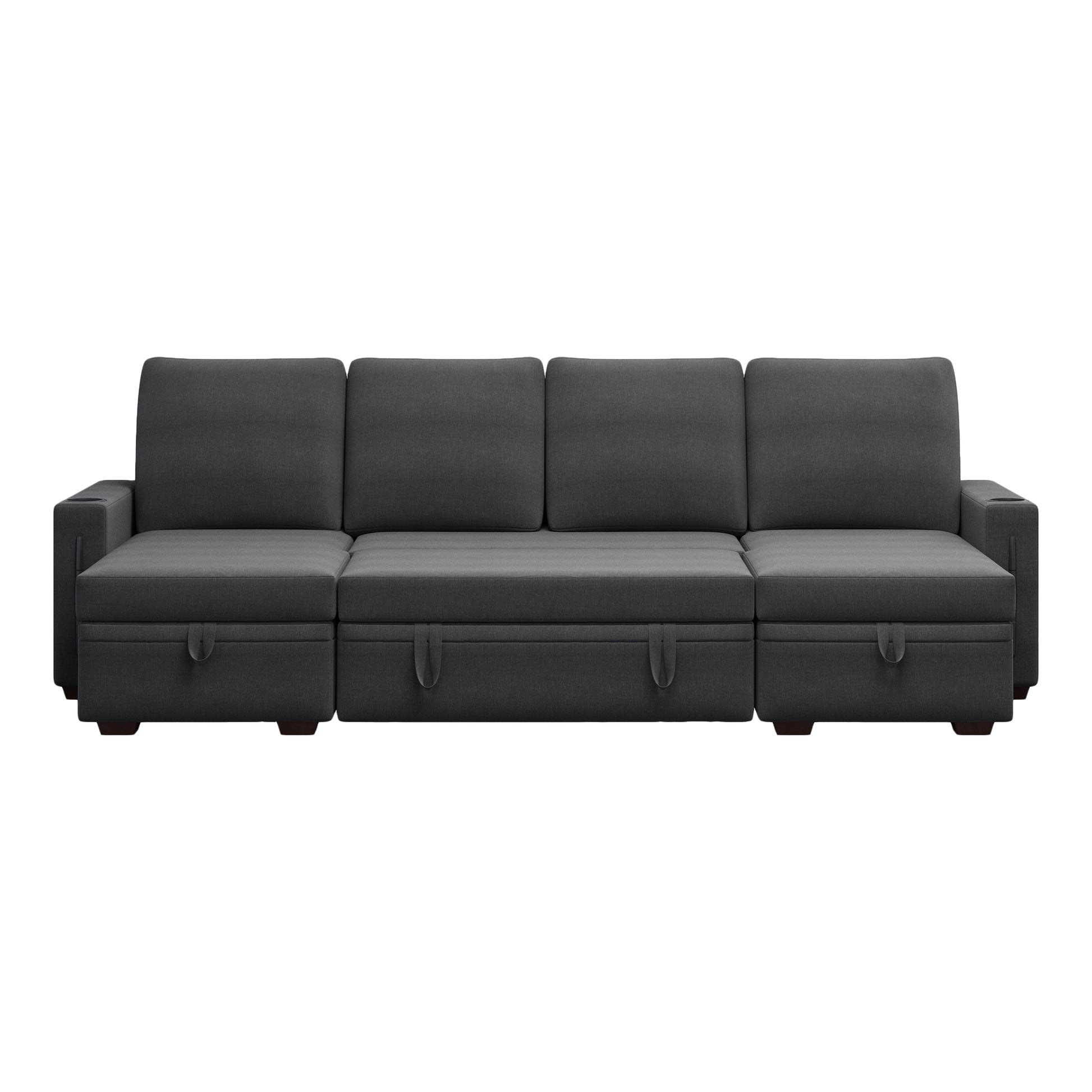 Sectional Sofa With Storage, 96" U Shaped Sectional Couches For Living Room, Comfy Convertible Sectional Sofa Dark Grey Dark Grey Linen Primary Living Space Cushion Back Soft Modern Eucalyptus Square Arms Foam Linen 4 Seat