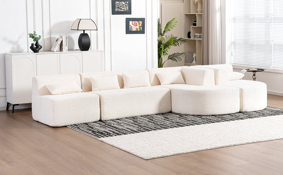 143.7" Upholstered Sofa Free Combined Sofa Couch With Two Chaise Lounge And Five Back Pillows For Living Room, Beige Beige Foam Polyester 5 Seat