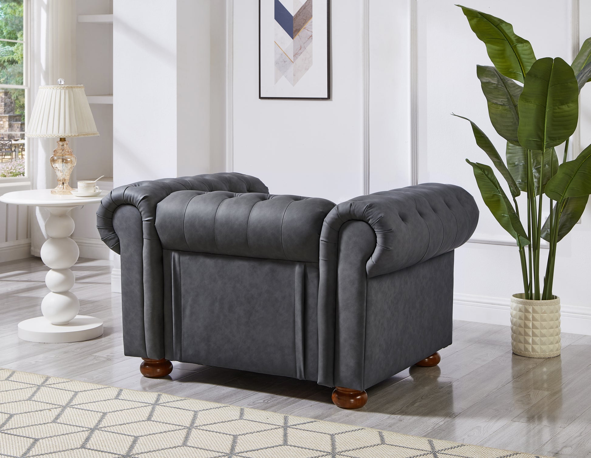 Classic Chesterfield Sofa Chair For Living Room Grey Faux Leather Grey Foam Technical Leather 1 Seat