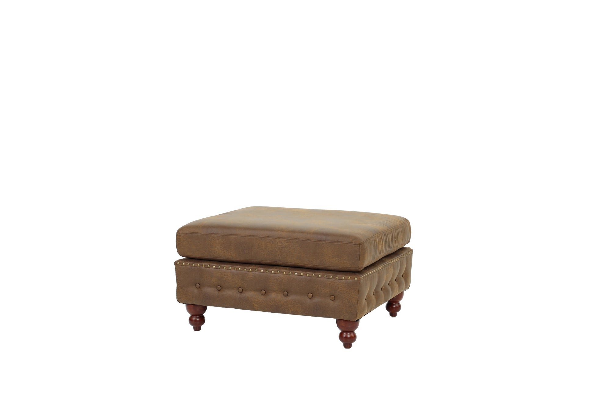 1Pc Cocktail Ottoman Dark Coffee Tufted Wooden Legs Living Room Furniture Dark Coffee Faux Leather Wood Primary Living Space Solid Contemporary,Luxury,Traditional Rubberwood Rectangle Nailhead Trim