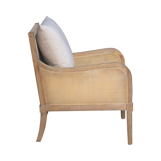 Cane Accent Chair With Removable Back Cushion Beige Natural Upholstered