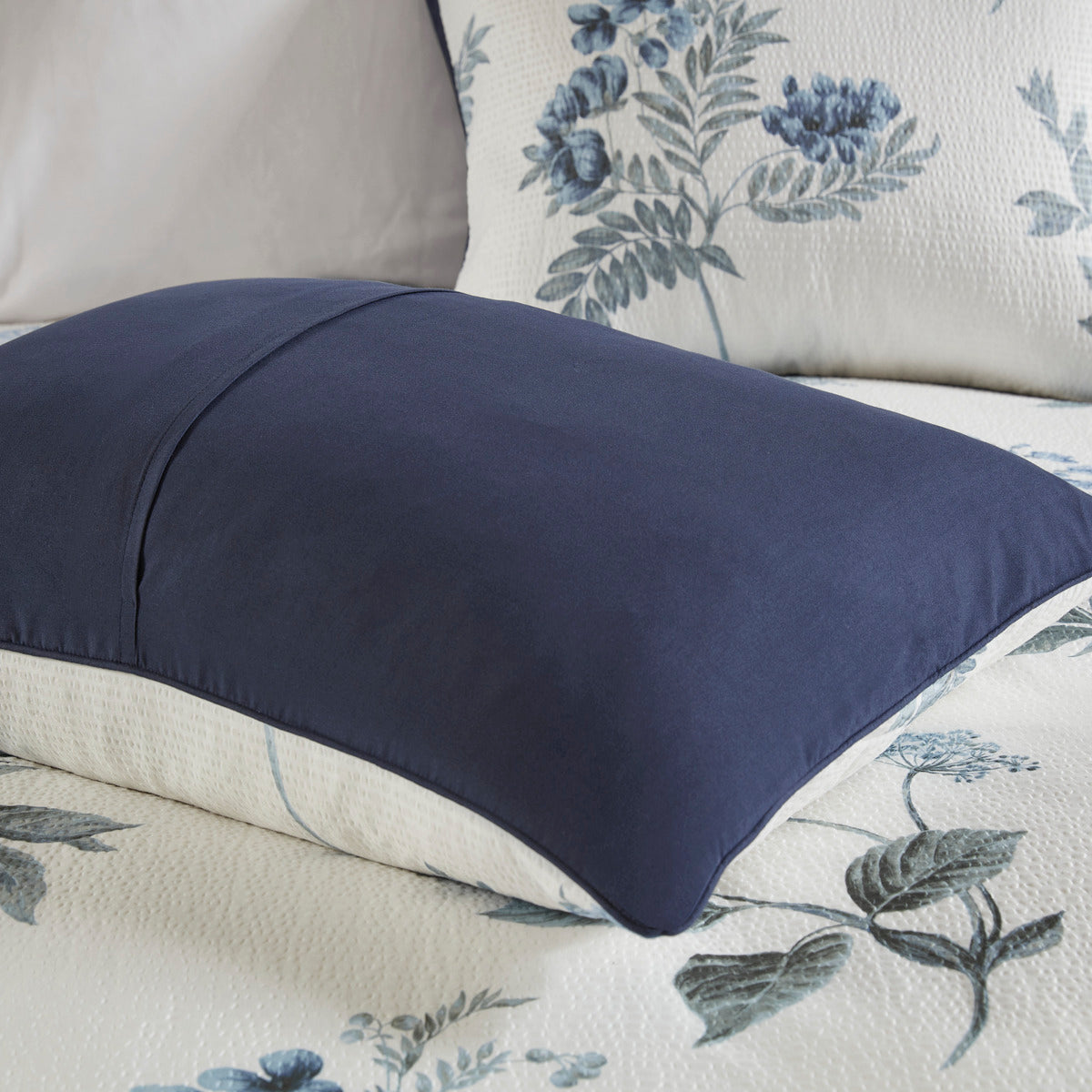 7 Piece Printed Seersucker Comforter Set With Throw Blanket Blue King Cal King King Blue Microfiber