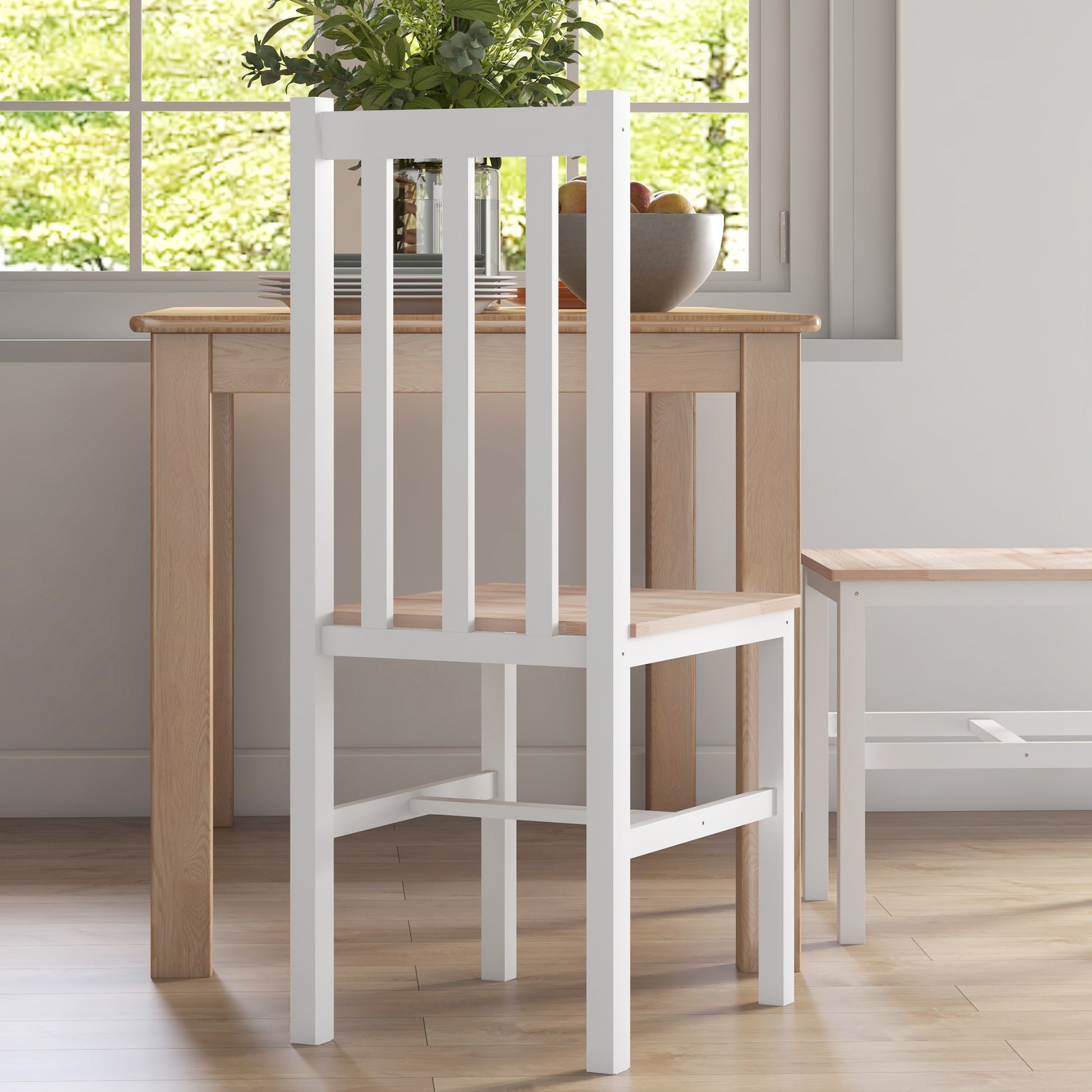 Homcom Farmhouse Armless Dining Chairs, Set Of 4 With Slat Back, White White Pine