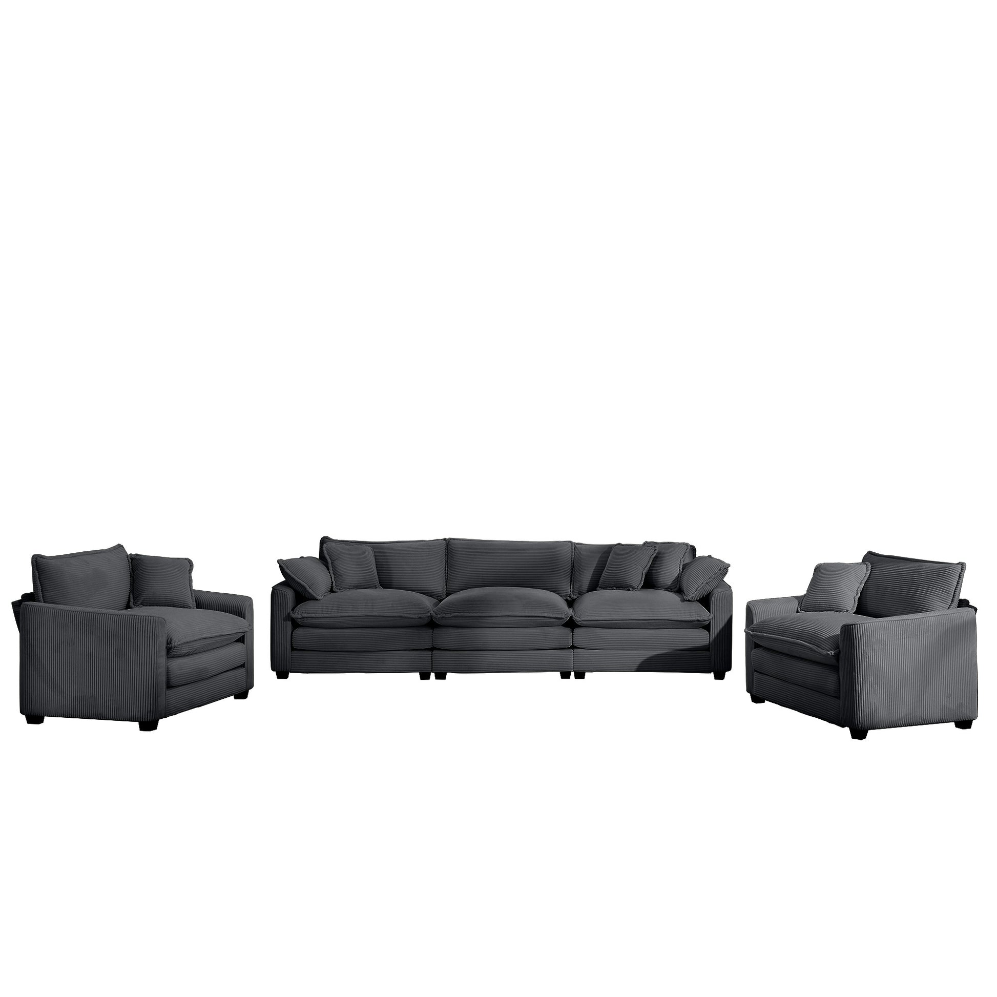 Luxurious And Sophisticated Sofa Set With Soft Cushions And Pillows, Home For Living Rooms And Clubs As Well As Home Theaters, Consisting Of Two Single Sofas And A 3 Seater Sofas In Grey Corduroy Fabr Grey Corduroy 5 Seat