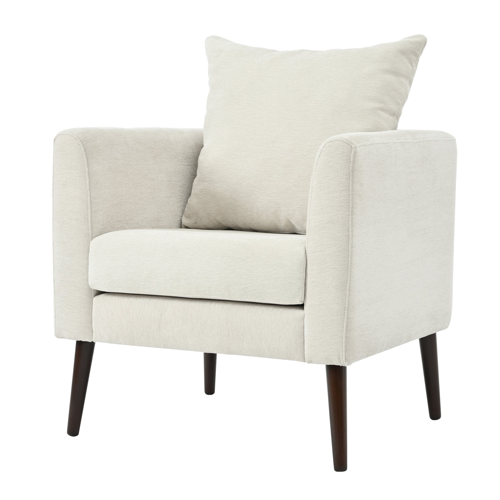 Barrel Chair, Chenille Accent Chair, Fabric Armchair Club Chair,Upholstered Arm Chair With Solid Wood Legs,Waist Pillow,Padded Single Chair For Living Room Bedroom Study Waiting Room,Beige Beige Light Brown Primary Living Space Modern Rubberwood Foam