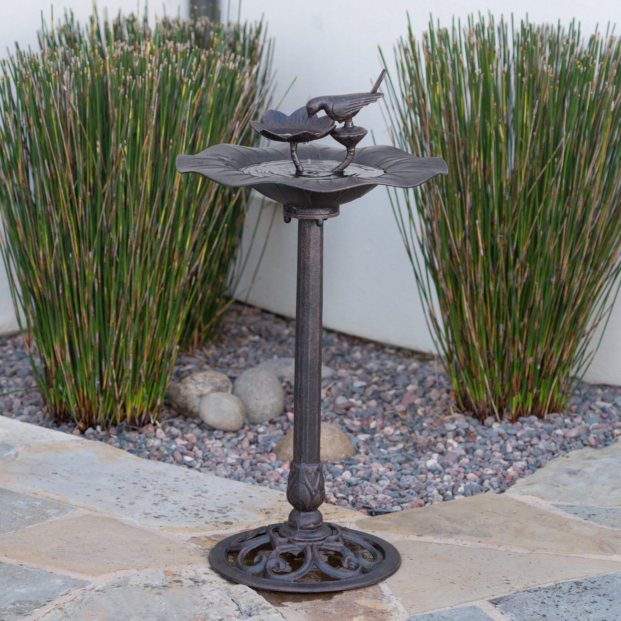 E Lancaster Outdoor Aluminum And Iron Top Bird Bath With Iron Base, Bronze Bronze Aluminium