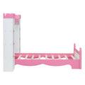 Castle Shaped Wooden Bed With Storage Shelf, Dreamy Twin Size Platform Bed For Kids Bedroom, White Pink Expected Arrival Time:8.14 Twin White Pink Wood