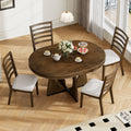 5 Piece Retro Rustic Functional Dining Set Unique Geometric Design, 1 Extendable Table With A 16 Inch Leaf And 4 Upholstered Chairs Ideal For Dining Room And Kitchen Walnut Walnut Solid Wood Mdf